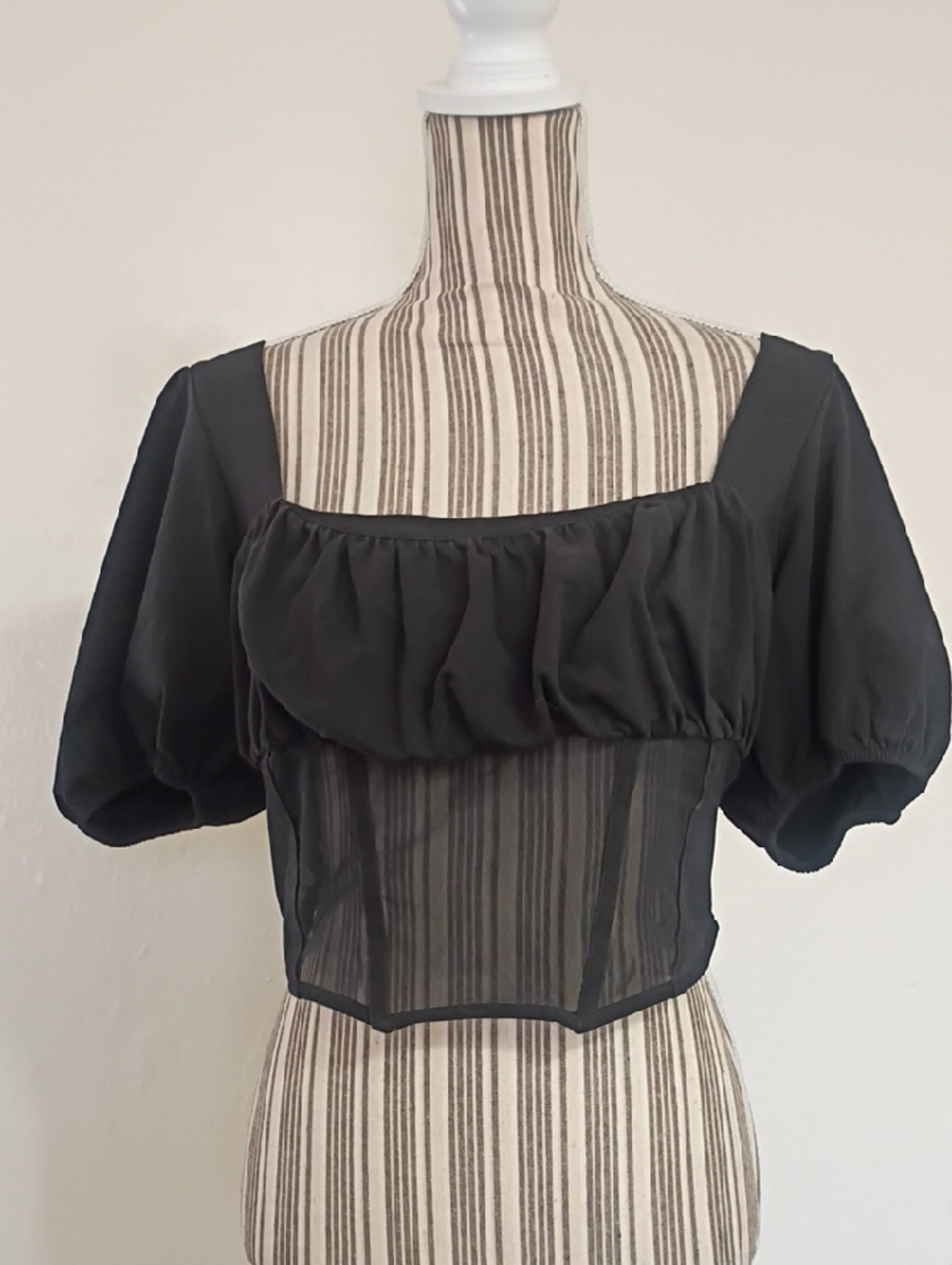 ASOS Design Black Puff Sleeve Corset Crop Top Size 12